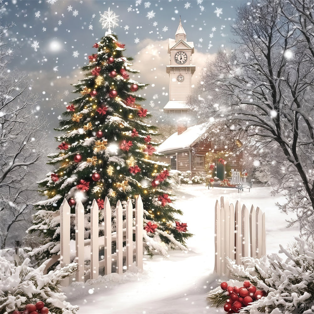 Toile de fond Noël Clôture et Sapins d’Hiver MRR7-88