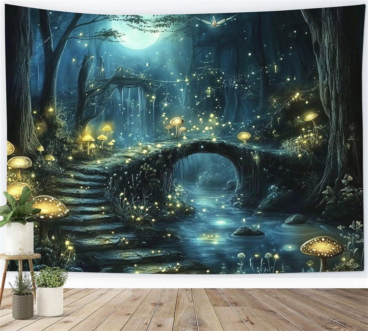 Toile de fond Photo Forêt Fantaisie Ruisseau Murmure Luciole MRR7-92