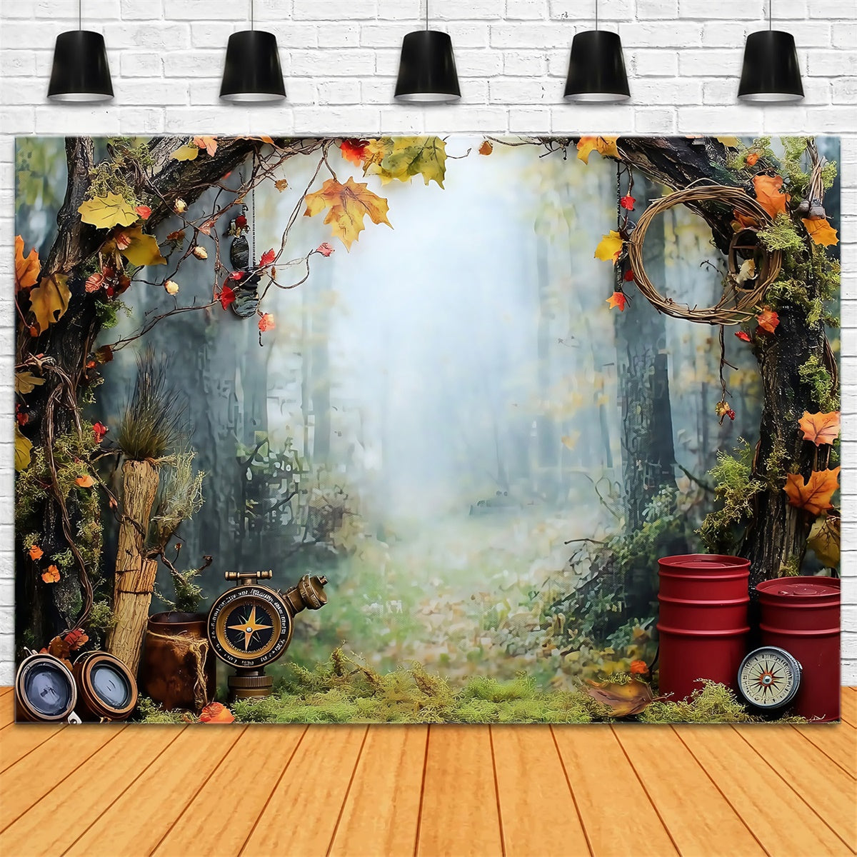 Toile de fond Forêt Photo Sentier Automne Rustique MRR7-95