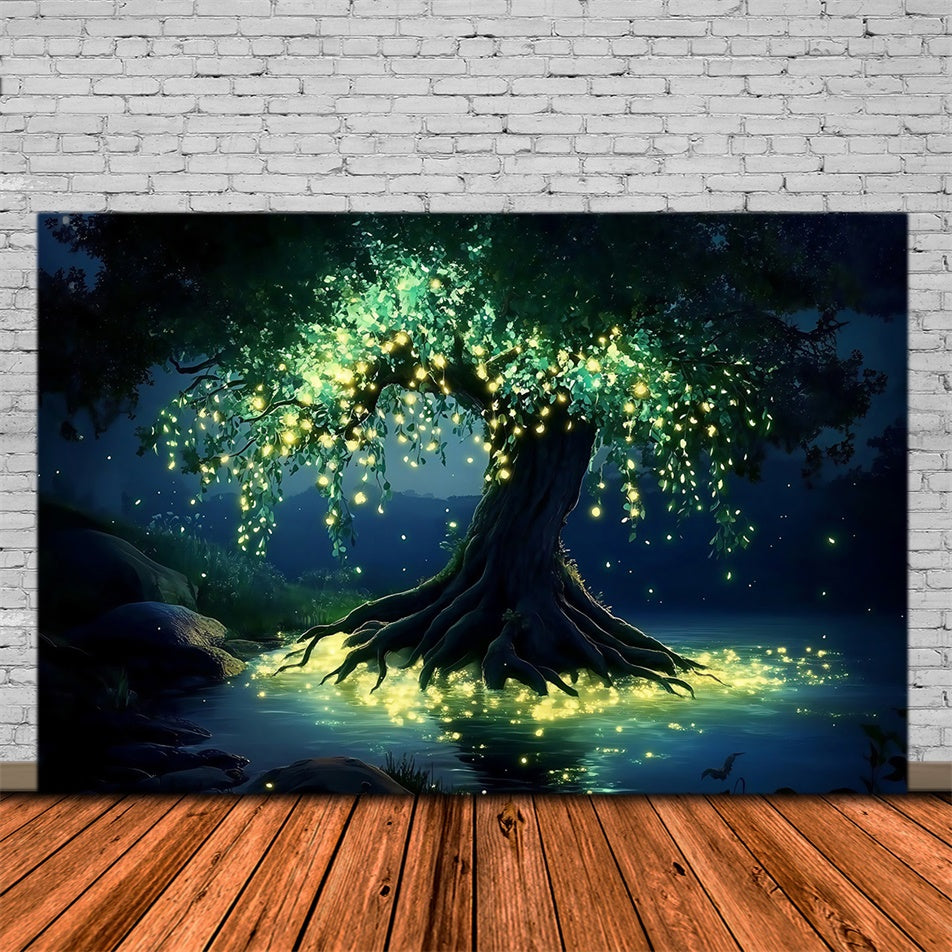 Toile de fond Forêt Magique Lac Sérénité Nuit MRR7-98