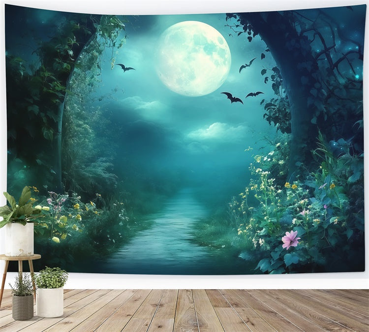 Toile de fond Photo Forêt Nuit Sentier Fleur Minuit MRR7-99