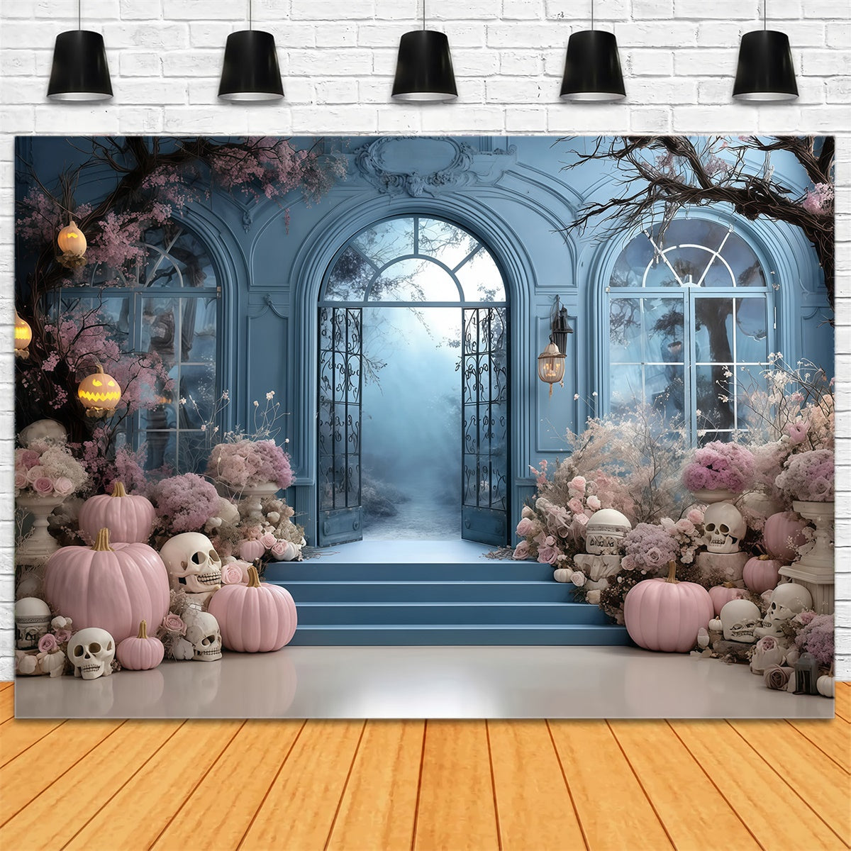Fond halloween photo Citrouille Rose Fleur Porte Bleue MRR8-10