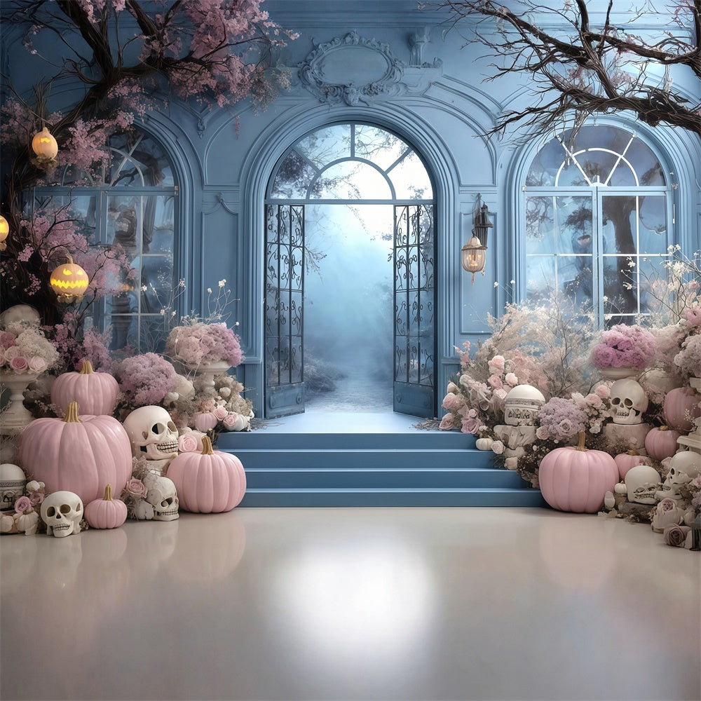 Fond halloween photo Citrouille Rose Fleur Porte Bleue MRR8-10
