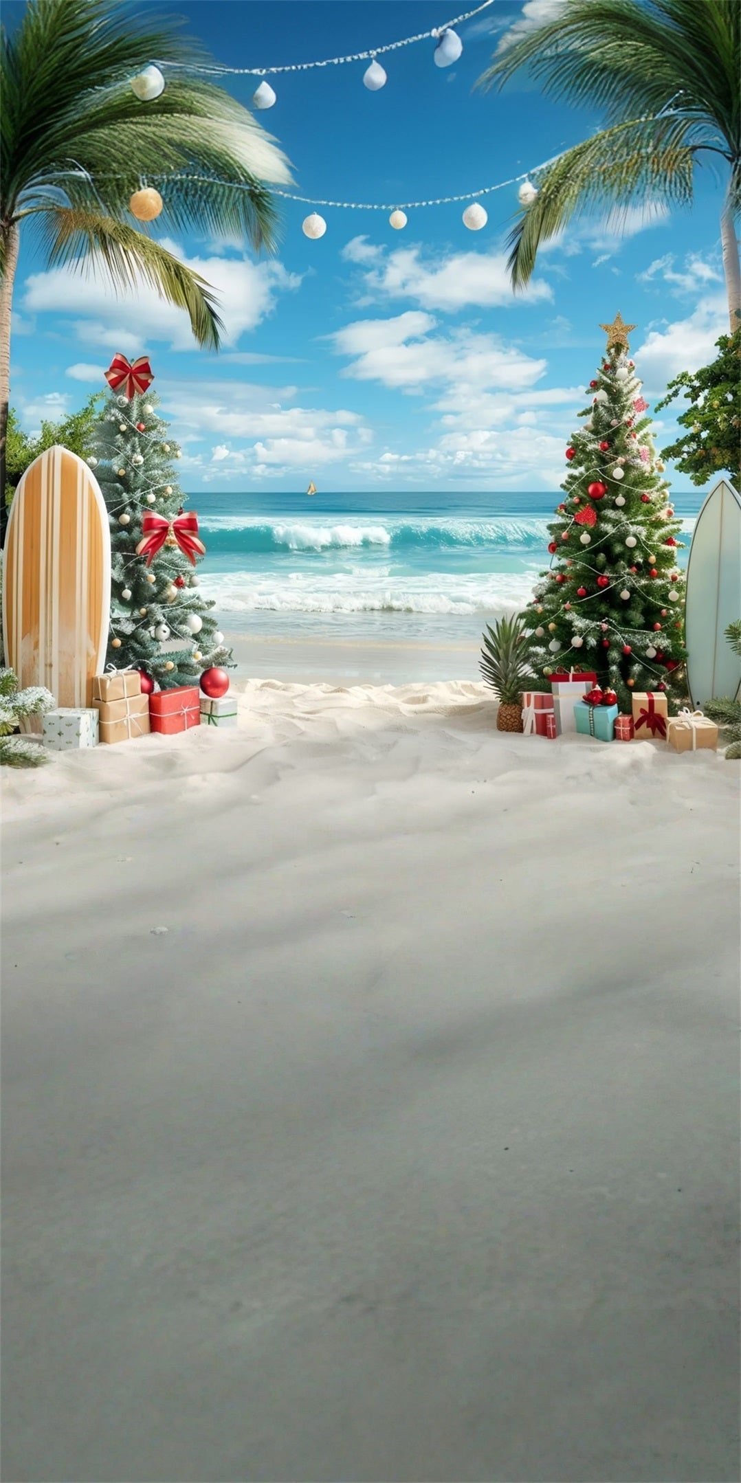 Toile de fond Noël Sapin de Noël Plage et Planches de Surf MRR8-102