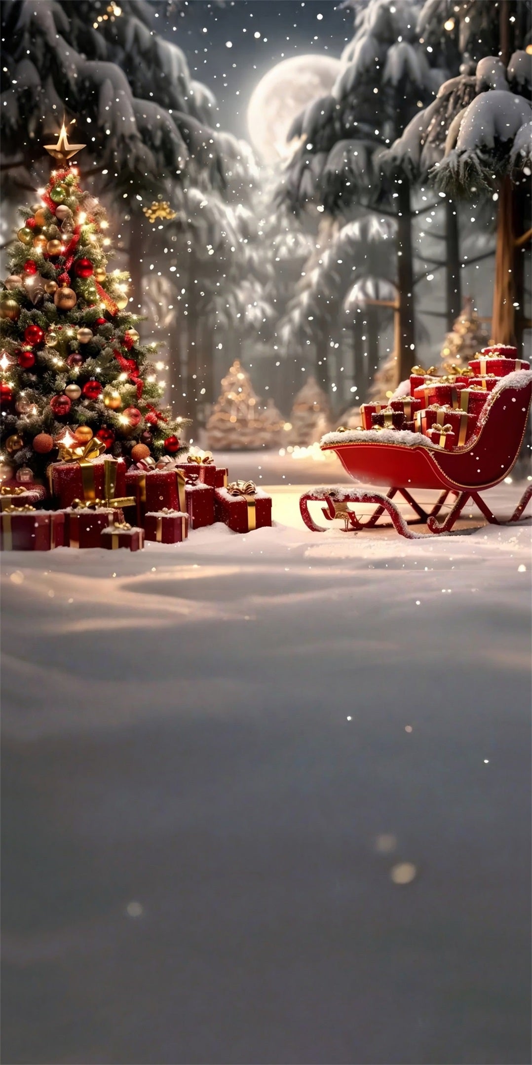 Toile de fond photo Noël Traîneau Cadeaux Rouges Nuit de Noël MRR8-103