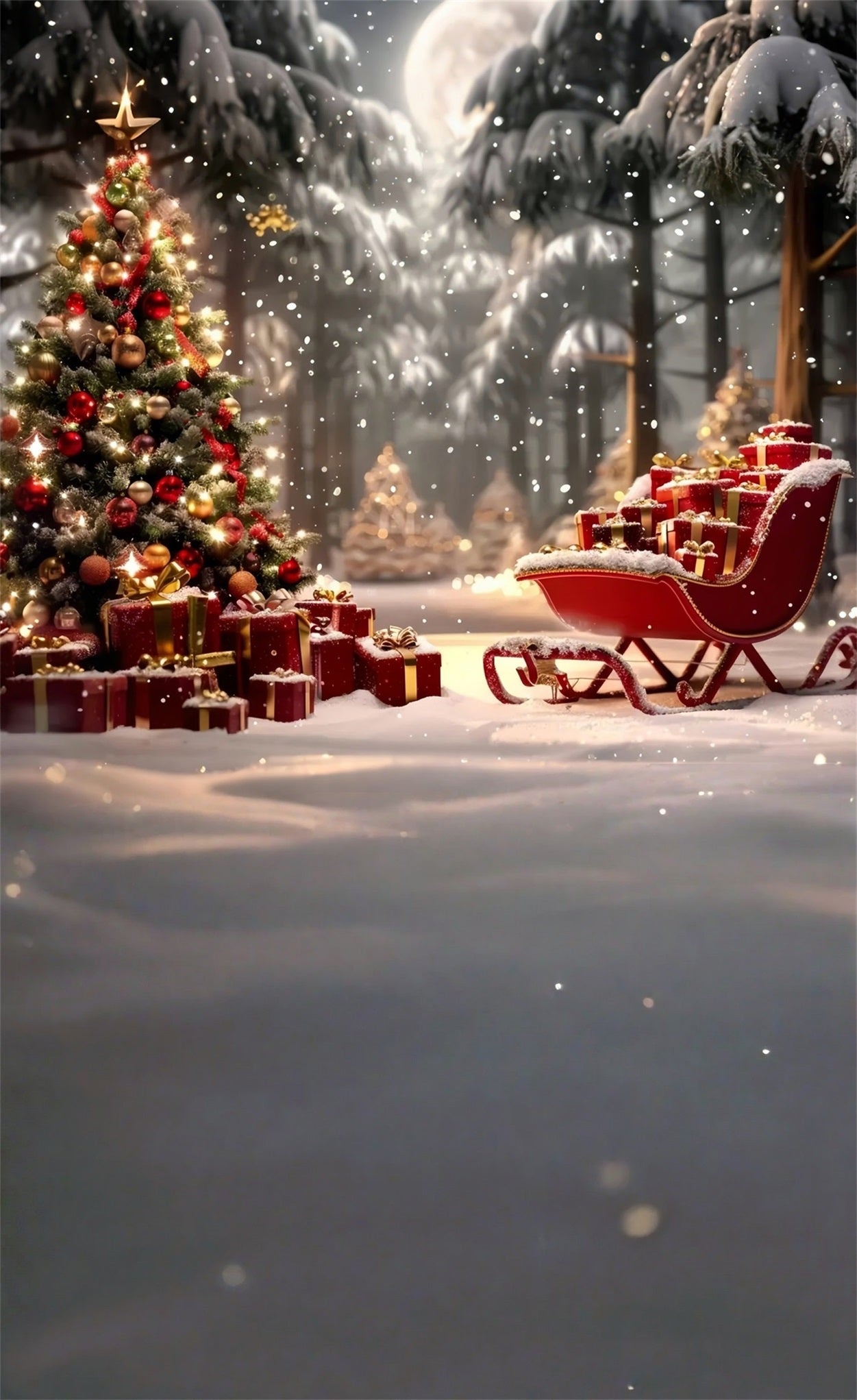 Toile de fond photo Noël Traîneau Cadeaux Rouges Nuit de Noël MRR8-103