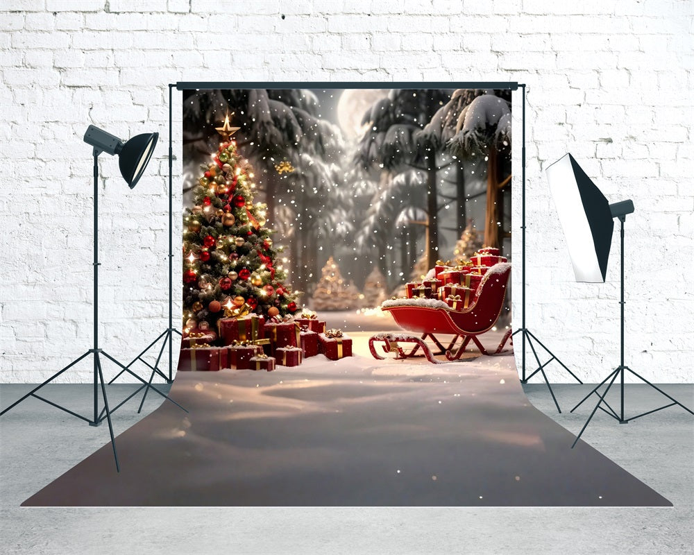 Toile de fond photo Noël Traîneau Cadeaux Rouges Nuit de Noël MRR8-103