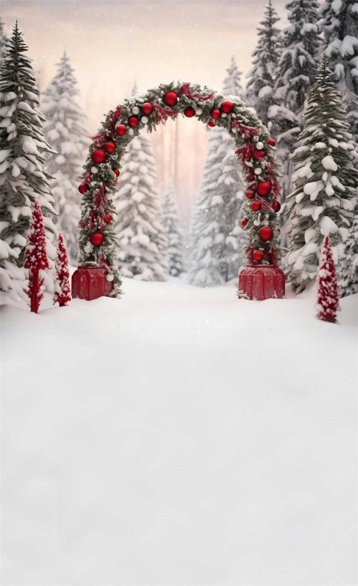Toile de fond photo Noël Arche Boules Rouges et Bosquet de Cèdres MRR8-104