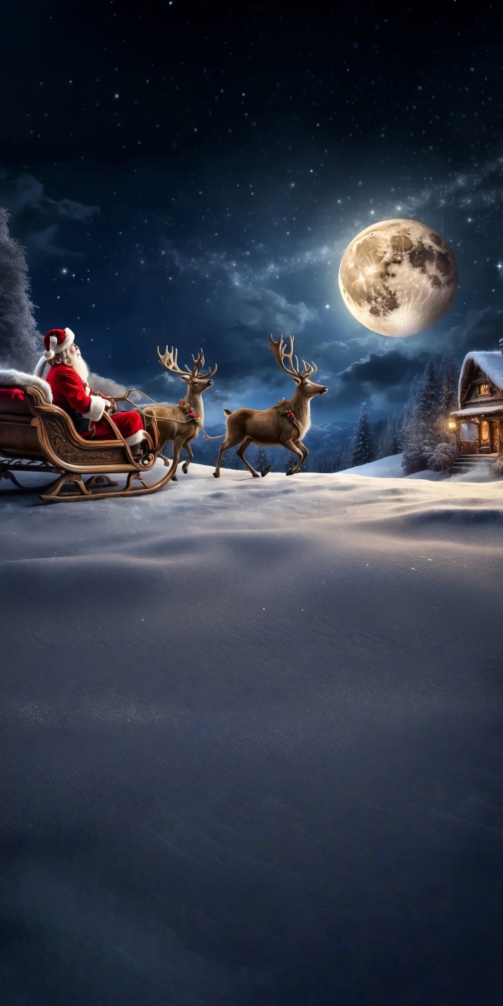 Toile de fond photo Noël Traîneau Rennes Père Noël Nuit au Clair de Lune MRR8-106