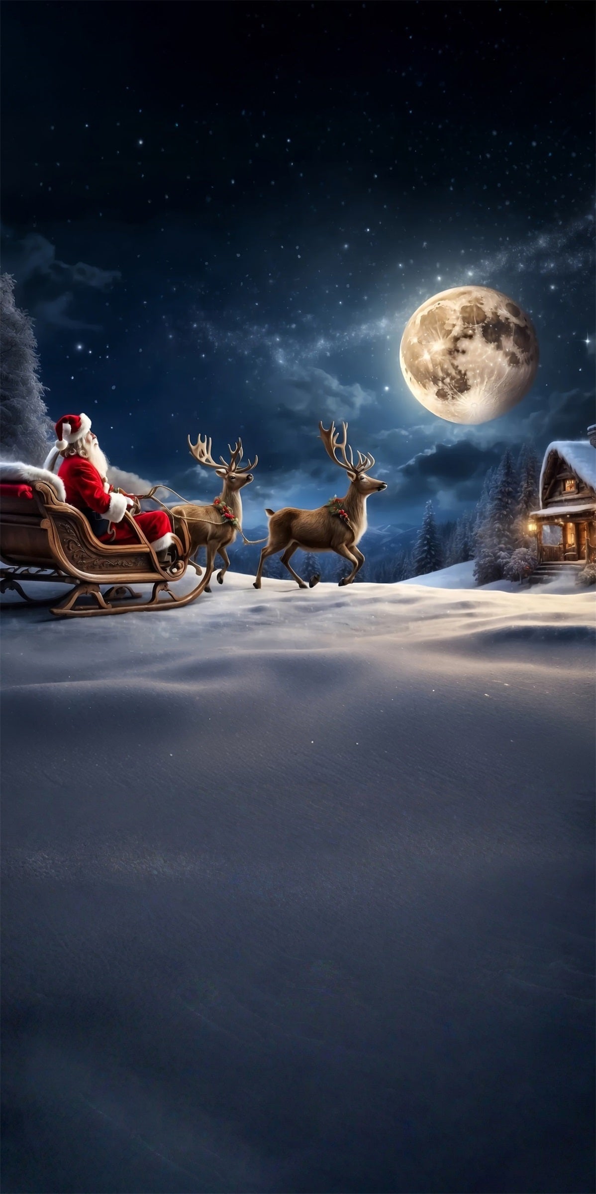Toile de fond photo Noël Traîneau Rennes Père Noël Nuit au Clair de Lune MRR8-106