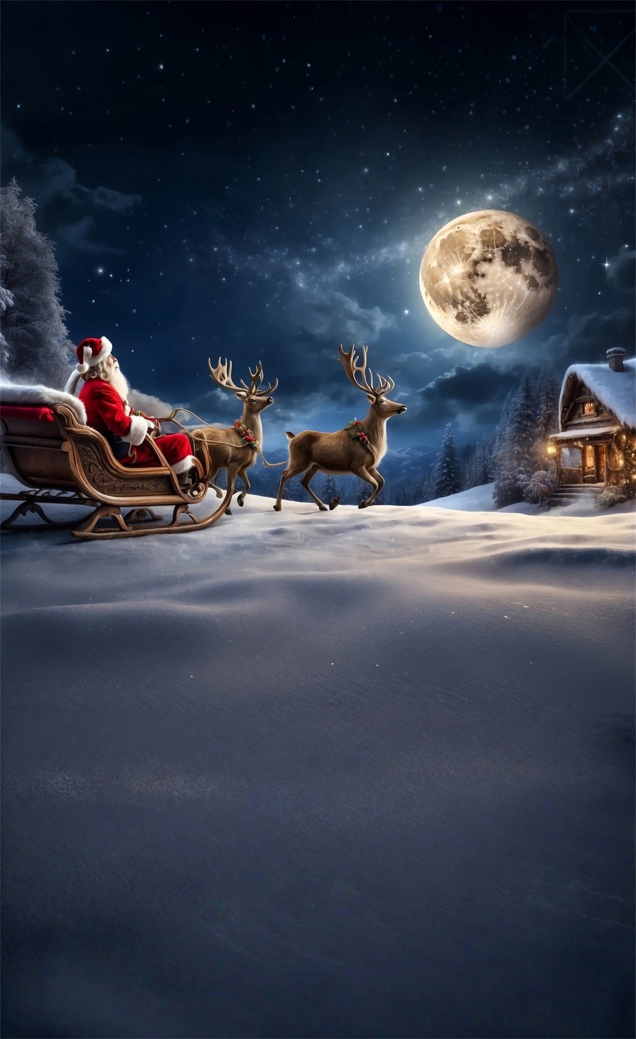 Toile de fond photo Noël Traîneau Rennes Père Noël Nuit au Clair de Lune MRR8-106