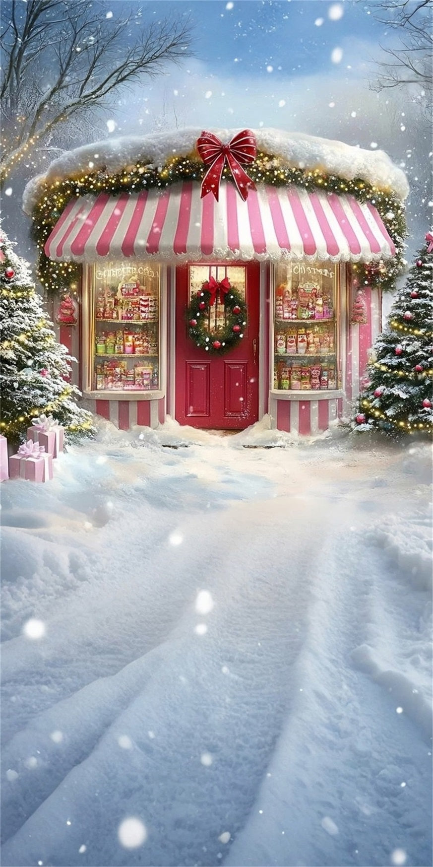 Toile de fond Noël Boutique de Desserts Enneigée MRR8-115