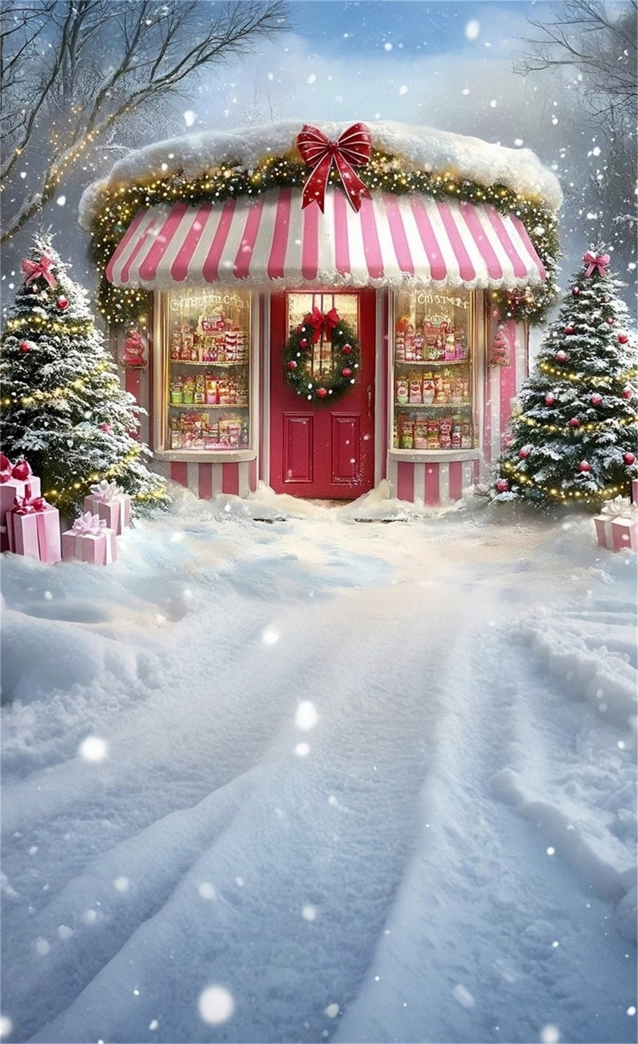 Toile de fond Noël Boutique de Desserts Enneigée MRR8-115