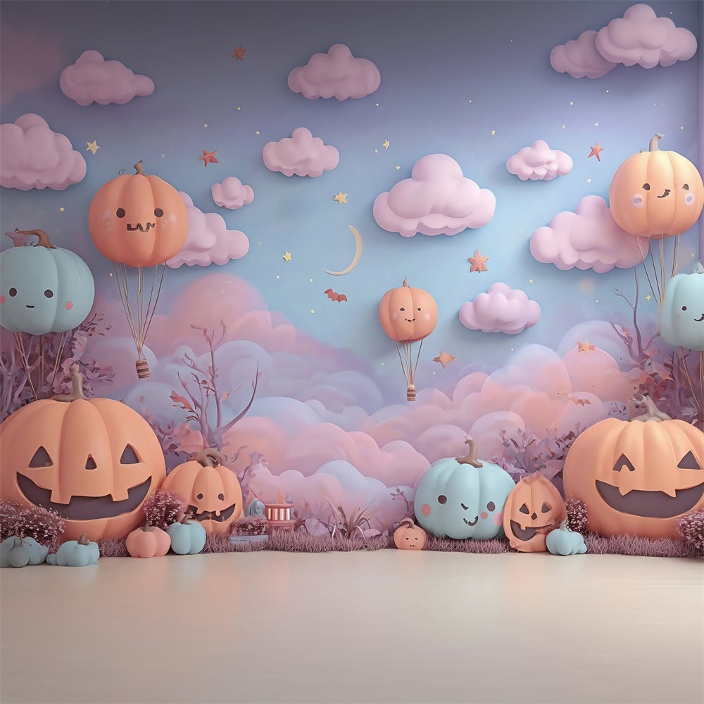 Fond studio halloween Montgolfière Citrouille Nuages Enfants MRR8-12