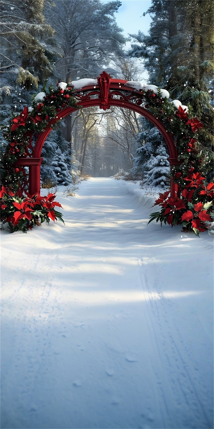 Toile de fond Noël Arche Rouge et Sentier Bosquet de Cèdres MRR8-123