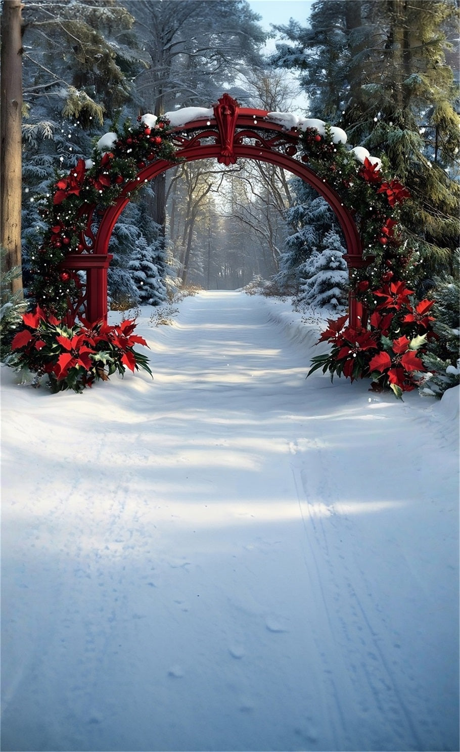 Toile de fond Noël Arche Rouge et Sentier Bosquet de Cèdres MRR8-123