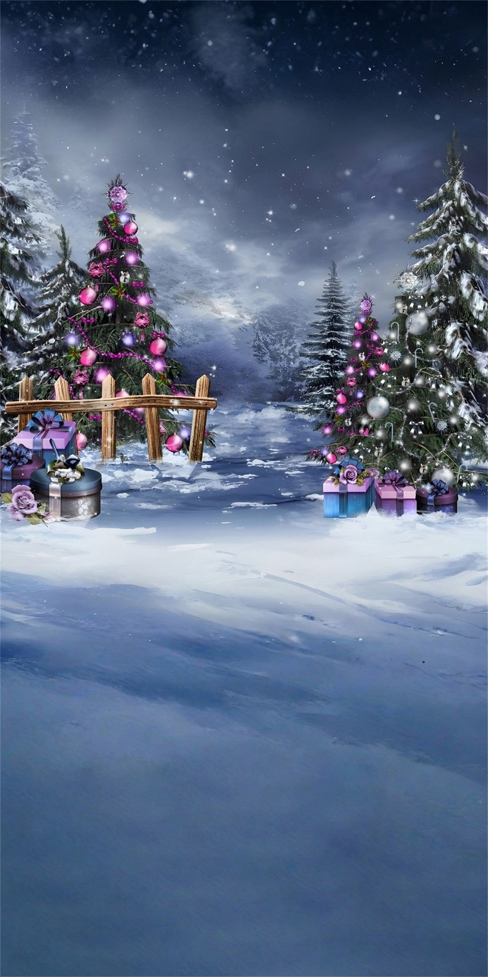 Toile de fond photo Noël Décorations Violettes et Bosquet de Cèdres MRR8-126