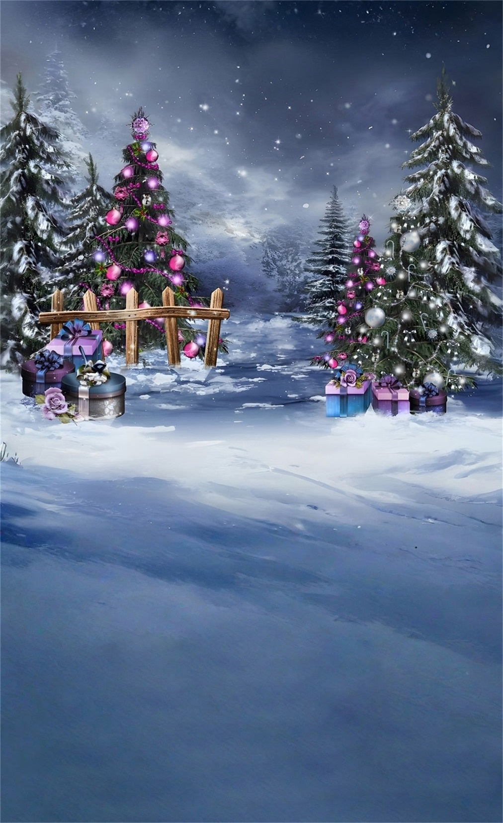 Toile de fond photo Noël Décorations Violettes et Bosquet de Cèdres MRR8-126
