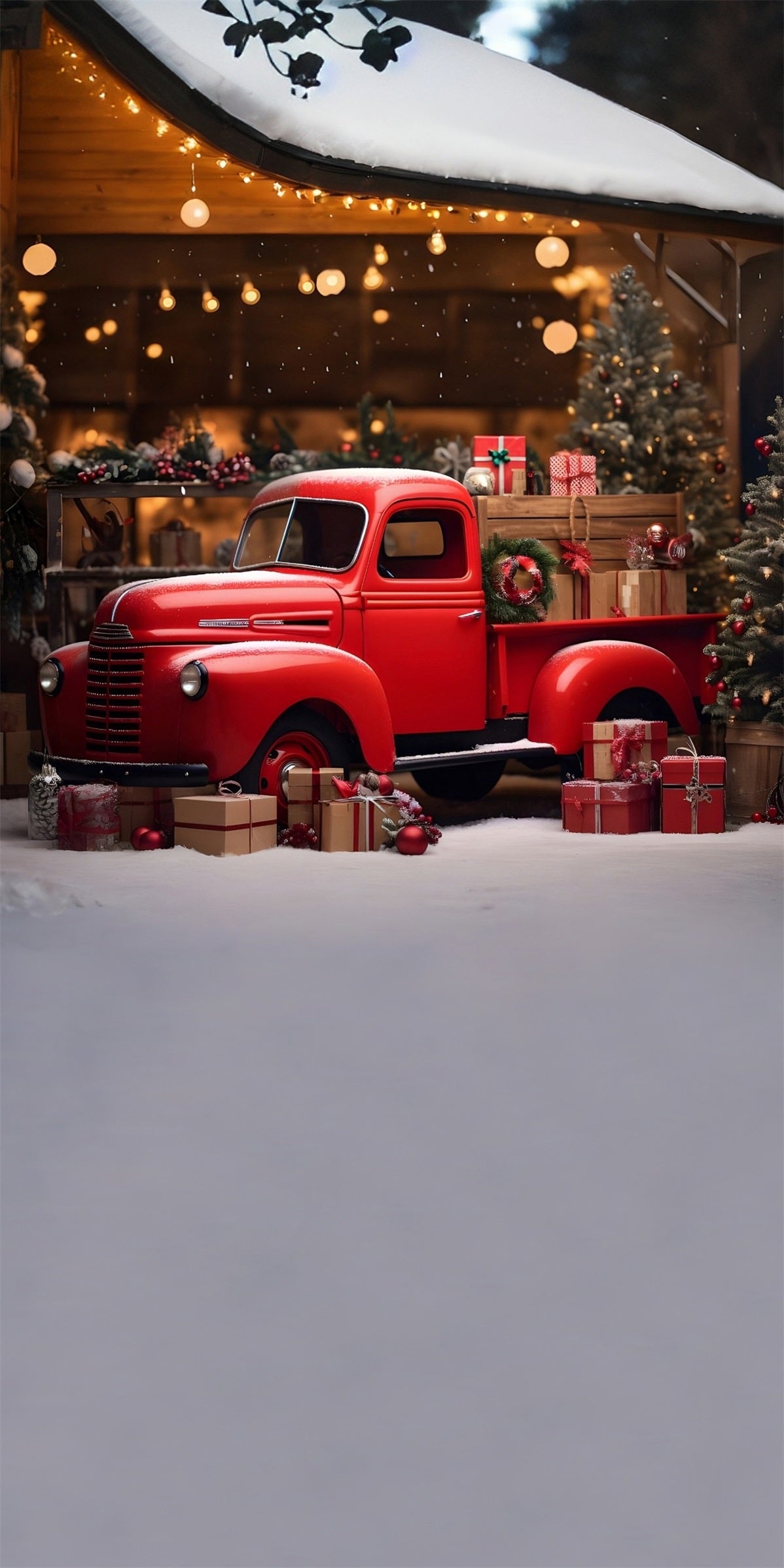 Toile de fond Noël Camion Cadeaux Rouge Vintage sous Avant-toit MRR8-127