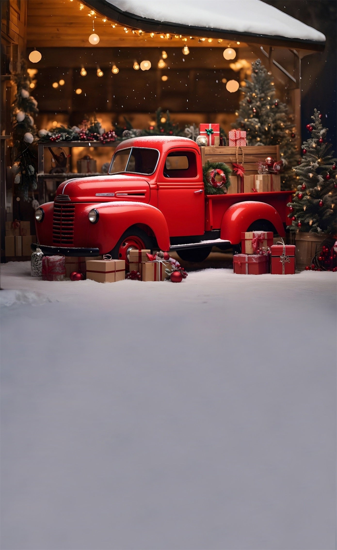 Toile de fond Noël Camion Cadeaux Rouge Vintage sous Avant-toit MRR8-127