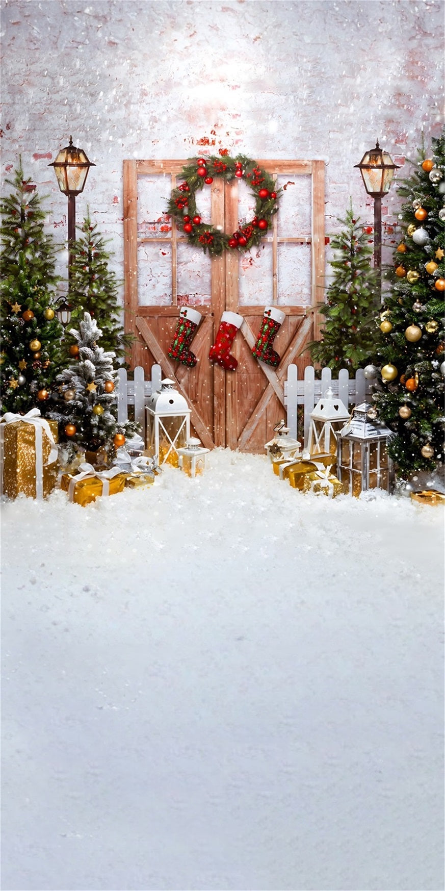 Toile de fond photo Noël Porte Bois Enneigée Classique MRR8-128