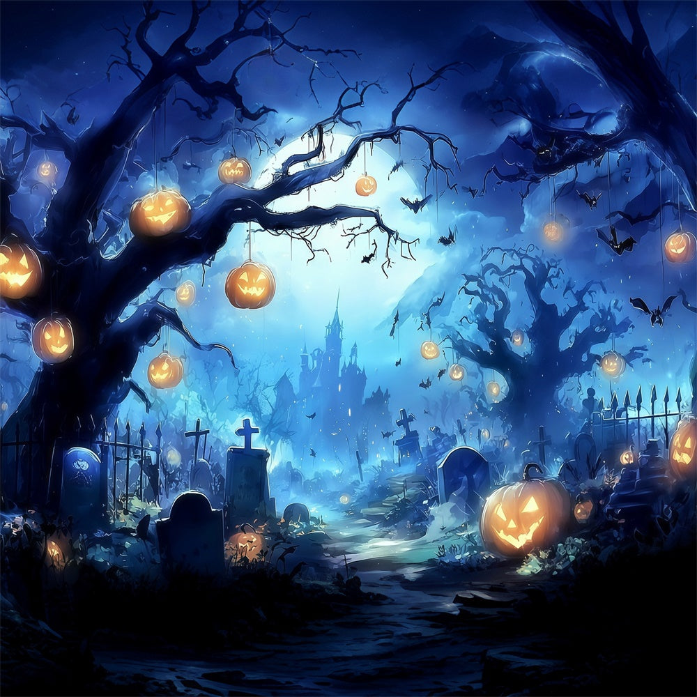 Fond de photo halloween Lustre Citrouille Forêt Château MRR8-13