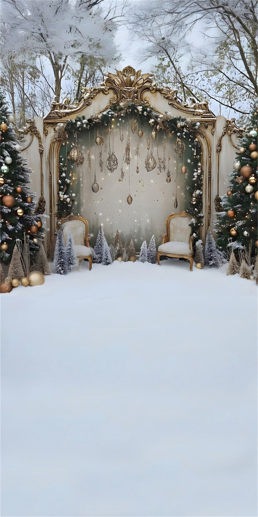 Toile de fond Noël Clôture Dorée Décoration Festive MRR8-130