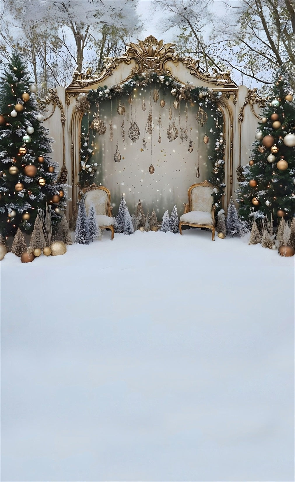 Toile de fond Noël Clôture Dorée Décoration Festive MRR8-130