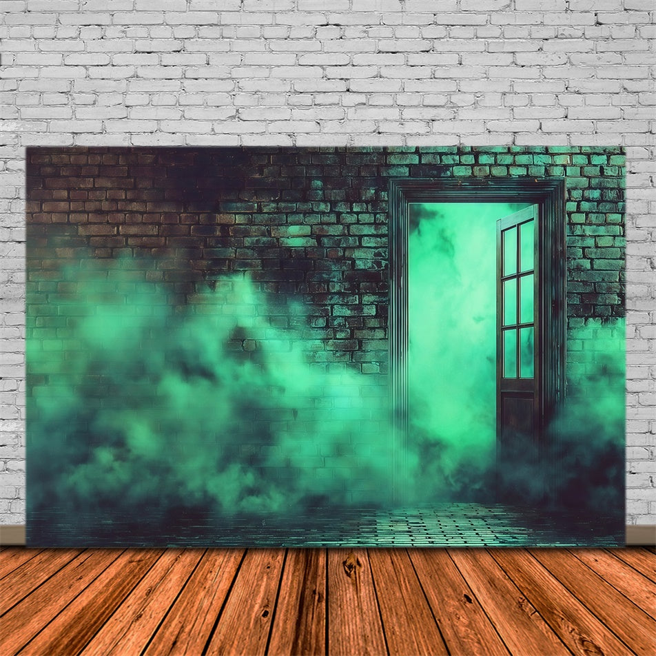 Fond photo halloween Mur Fumé Vert Briques Effrayantes MRR8-15
