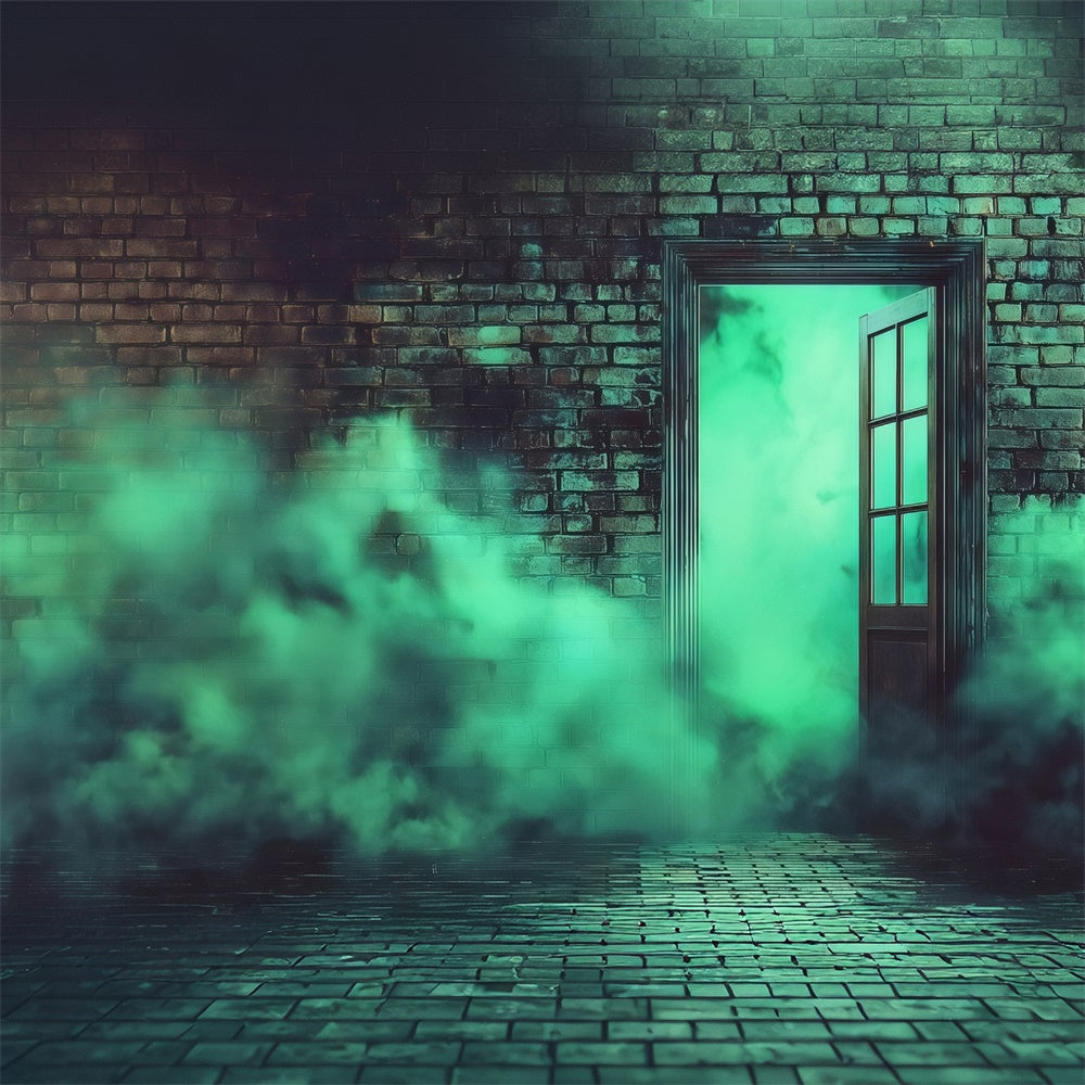 Fond photo halloween Mur Fumé Vert Briques Effrayantes MRR8-15