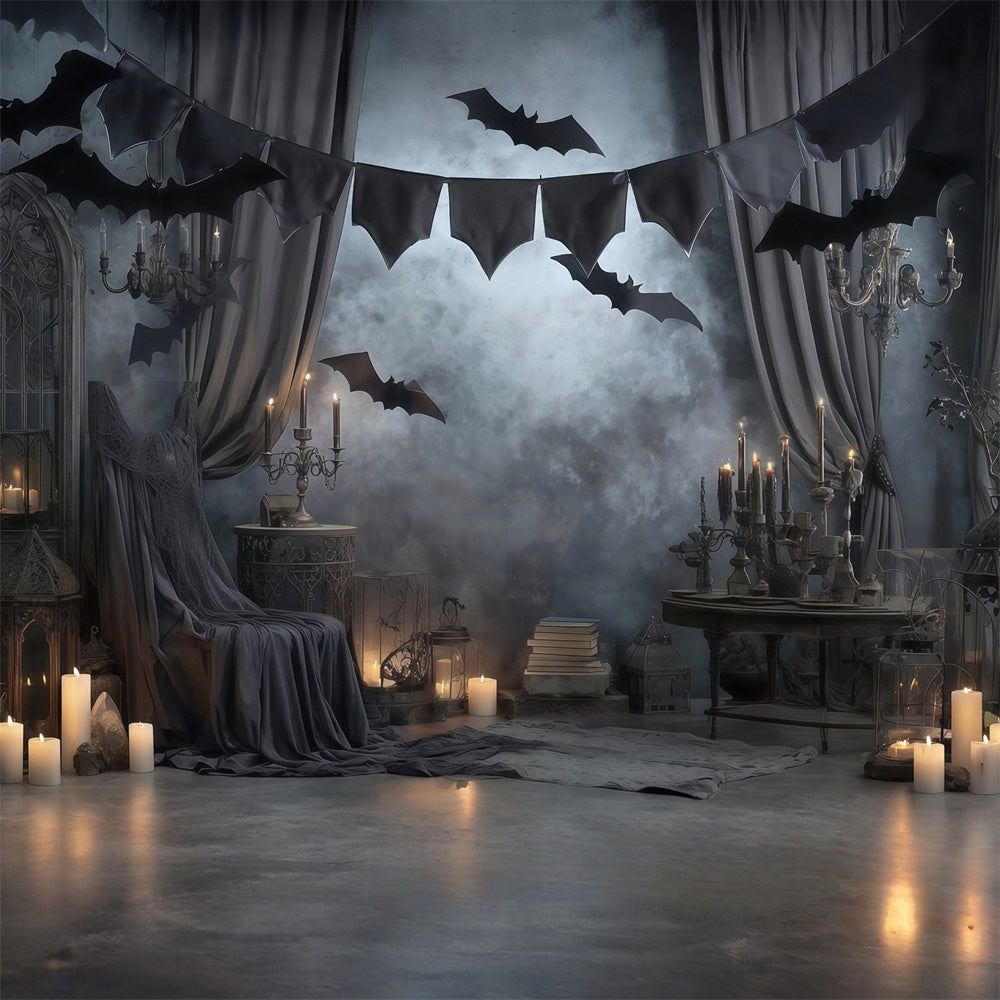Toile de fond halloween Draperies Gothiques Bougies Chauve-souris MRR8-16