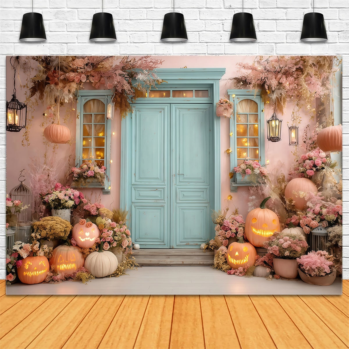 Toile halloween Véranda Fleurie Citrouille Rose MRR8-17