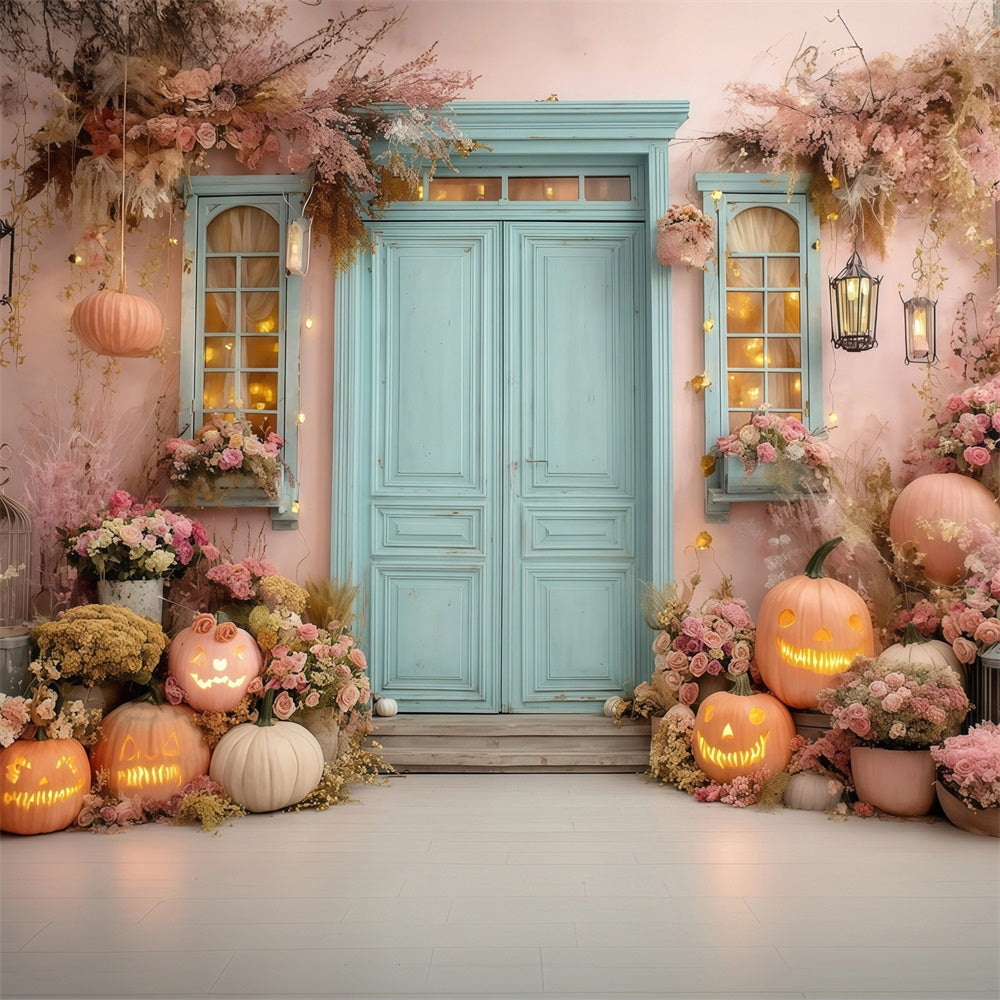 Toile halloween Véranda Fleurie Citrouille Rose MRR8-17