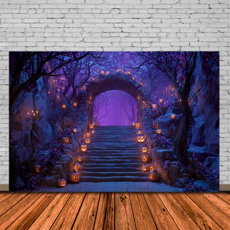 Fond halloween photo Escaliers Forêt Enchantée Violette MRR8-18