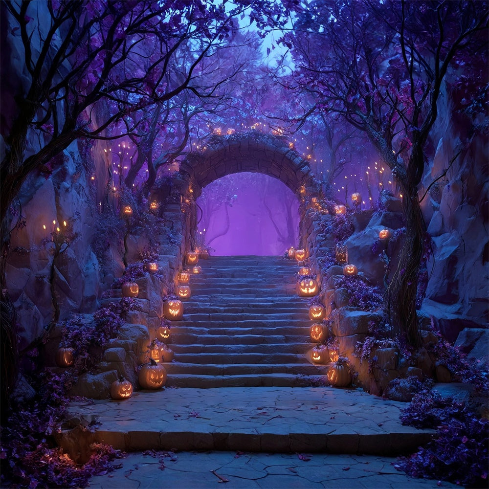 Fond halloween photo Escaliers Forêt Enchantée Violette MRR8-18