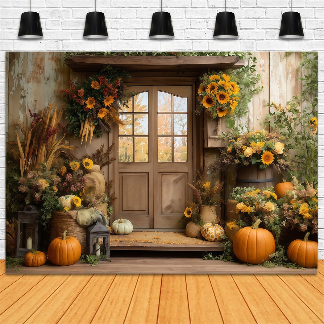 Toile de fond Photo Automne Grange Tournesol Porte Citrouille CSH57-181
