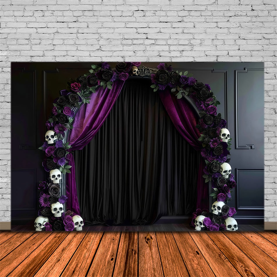 Fond de photo halloween Arche Gothique Crâne Fleur MRR8-21