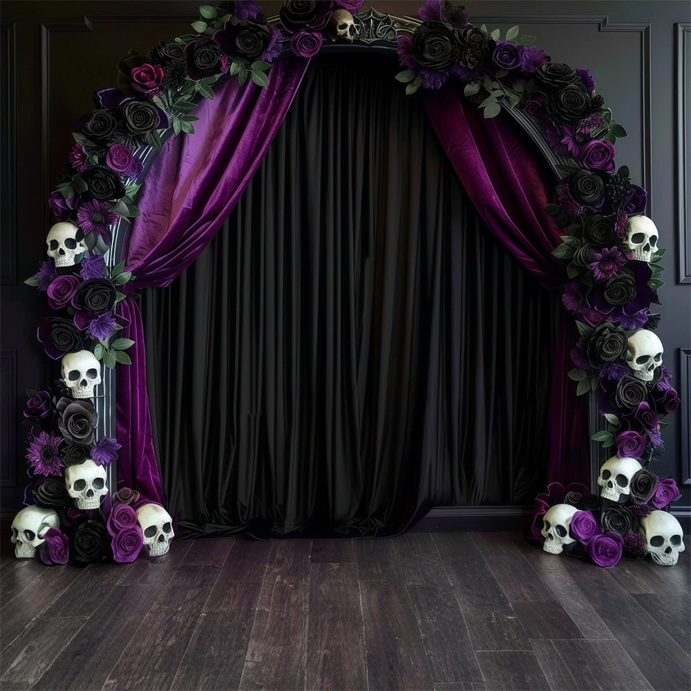 Fond de photo halloween Arche Gothique Crâne Fleur MRR8-21