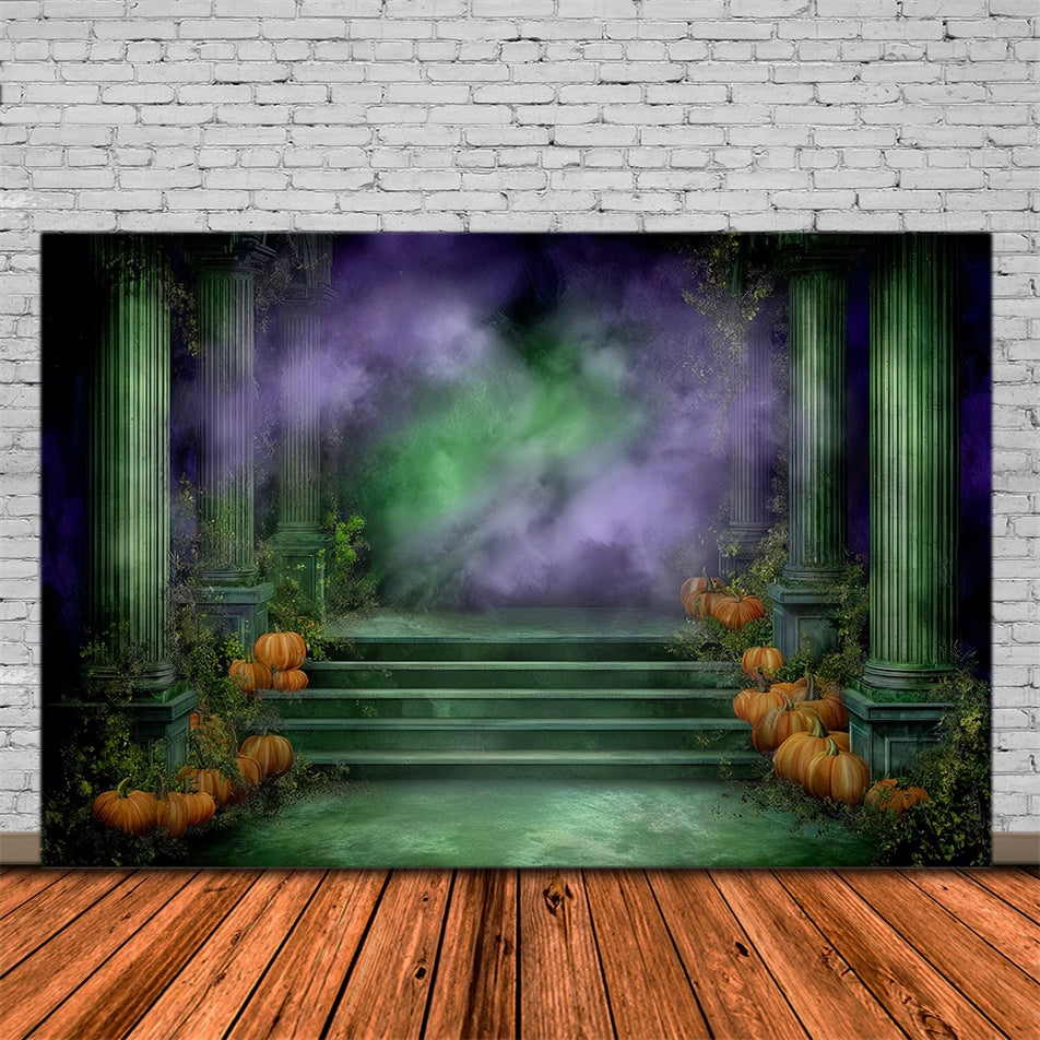 Toile photo halloween Temple Citrouille Lierre Ancien MRR8-22