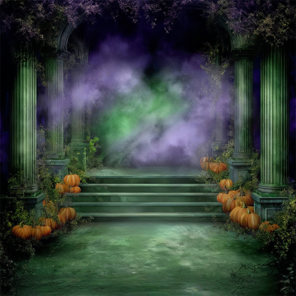 Toile photo halloween Temple Citrouille Lierre Ancien MRR8-22