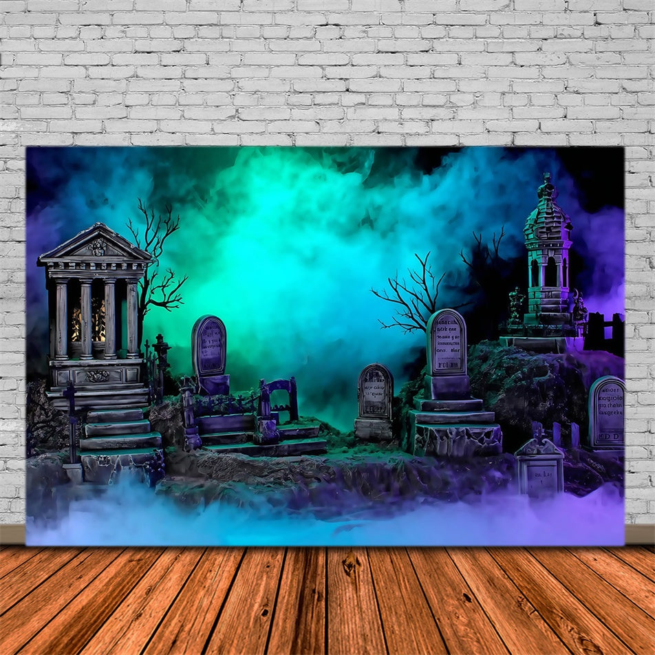 Toile de fond halloween Tombes Brumeuses Lumineuses MRR8-24