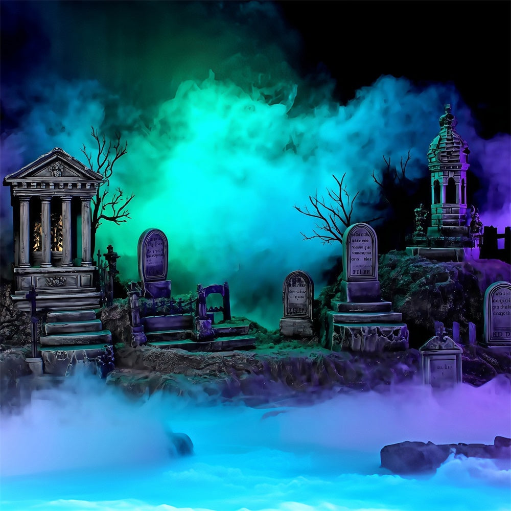 Toile de fond halloween Tombes Brumeuses Lumineuses MRR8-24