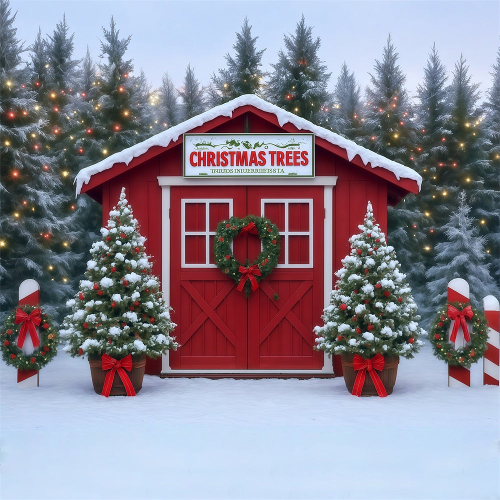 Toile de fond Noël Ferme Grange Rouge Enneigée Photo MRR8-263