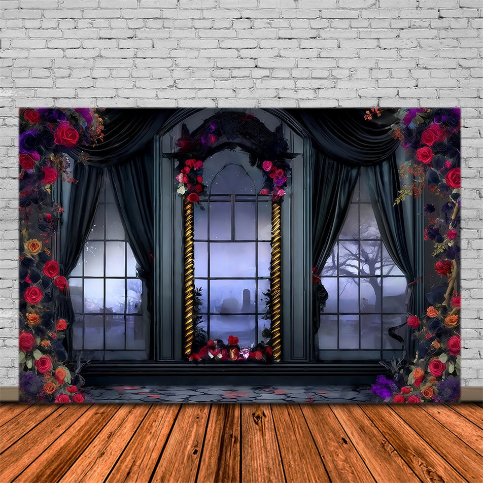Fond studio halloween Fenêtre Drapée Rose Victorienne MRR8-28