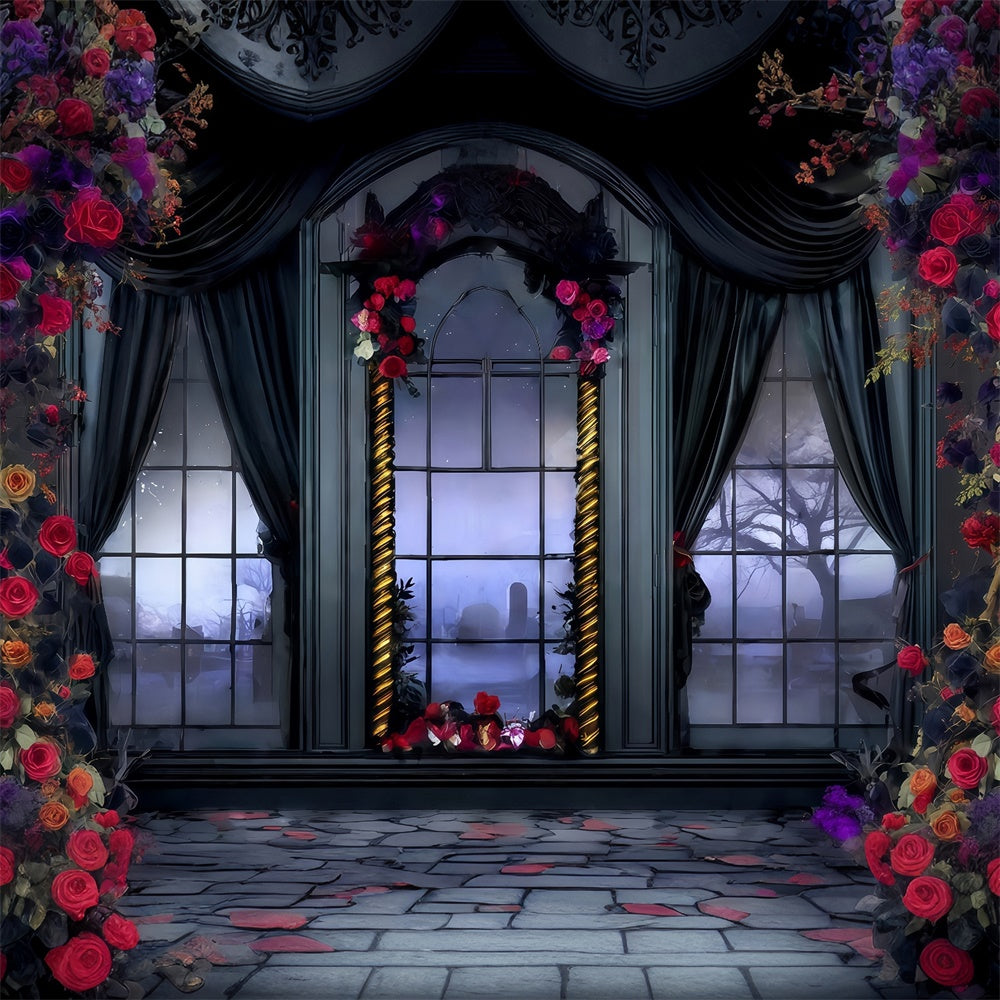 Fond studio halloween Fenêtre Drapée Rose Victorienne MRR8-28