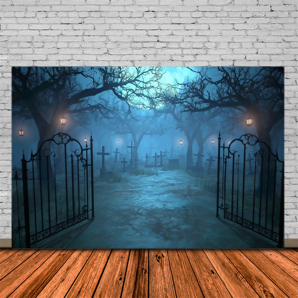 Fond de photo halloween Portail Cimetière Clair de Lune MRR8-29