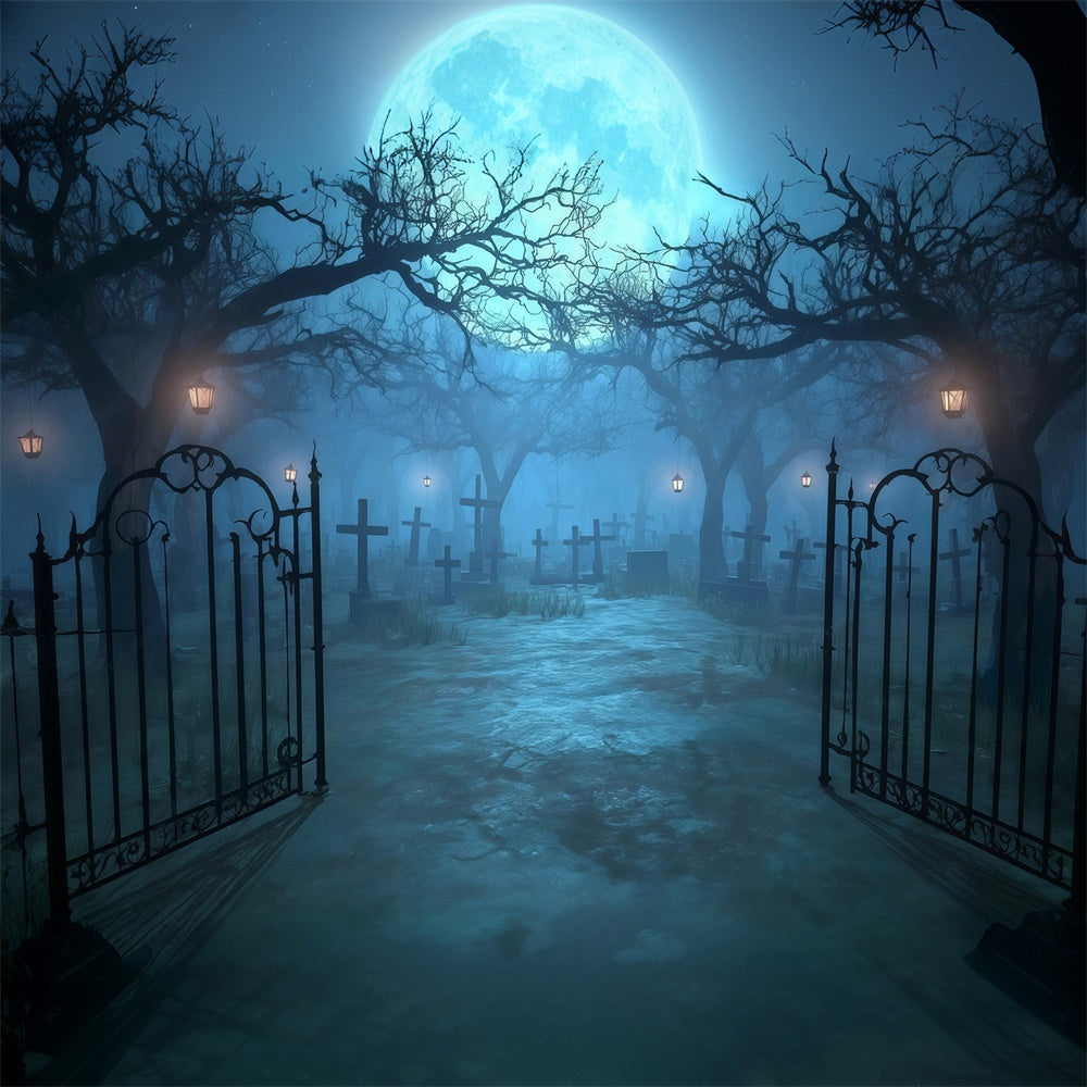 Fond de photo halloween Portail Cimetière Clair de Lune MRR8-29