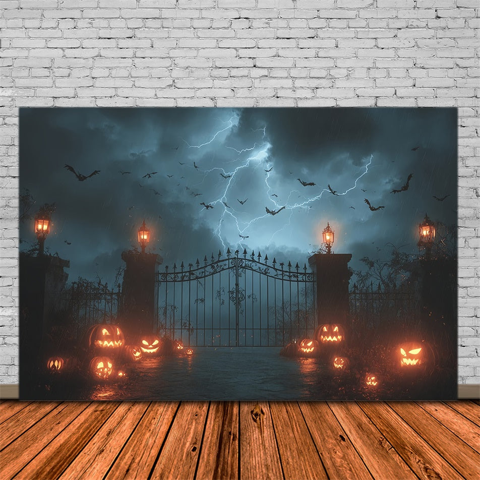 Toile de fond photo halloween Citrouilles Porte Effrayante Tonnerre MRR8-3