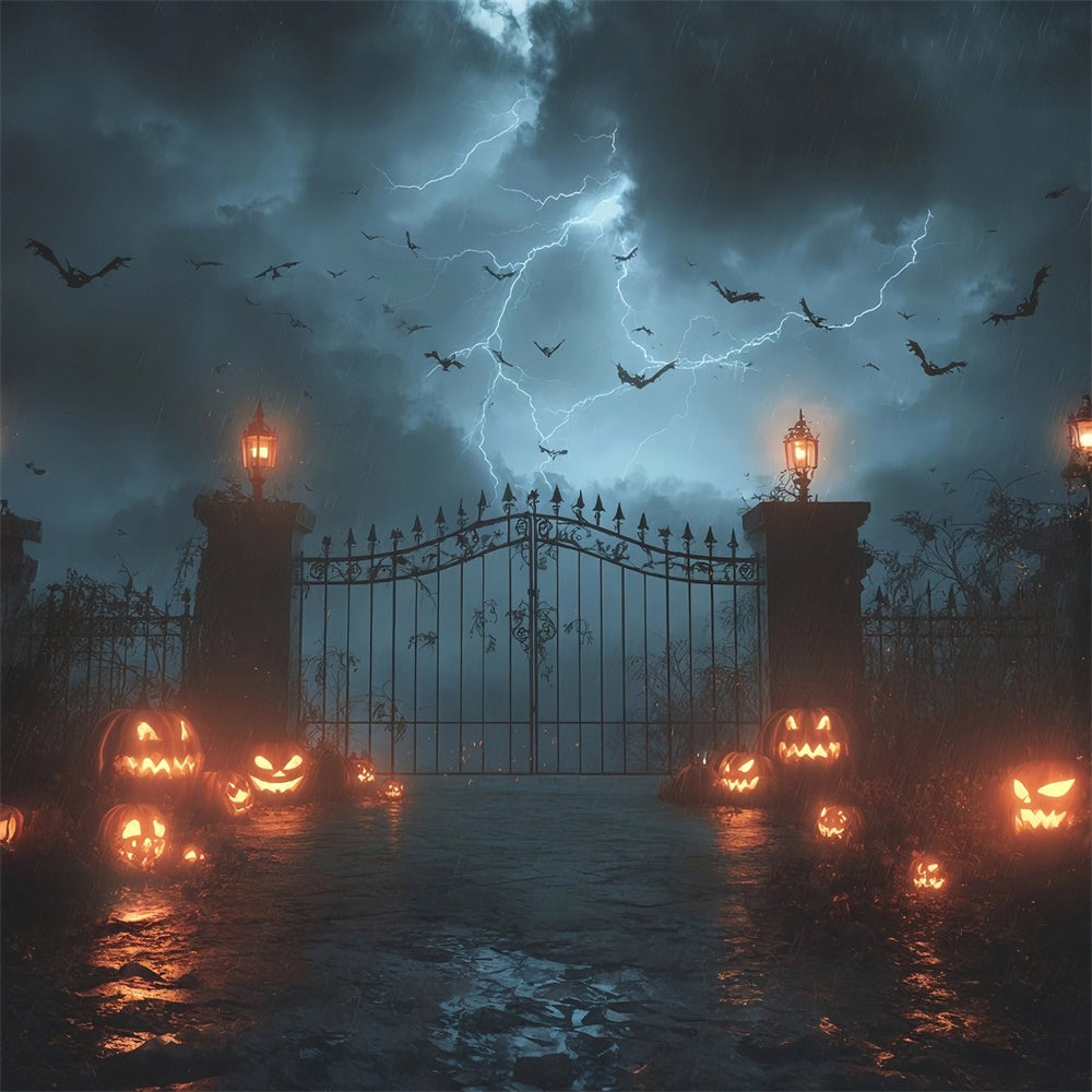 Toile de fond photo halloween Citrouilles Porte Effrayante Tonnerre MRR8-3