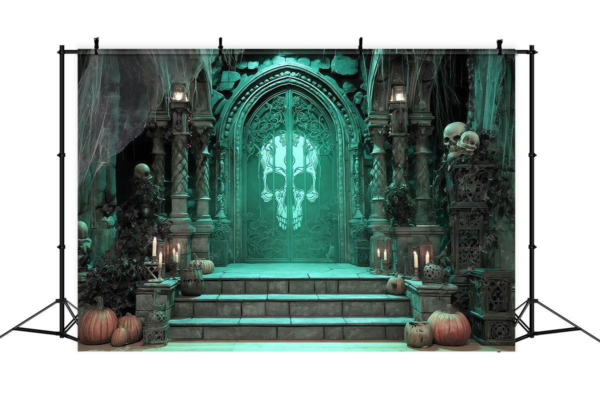 Toile photo halloween Entrée Crypte Crâne Vert MRR8-30
